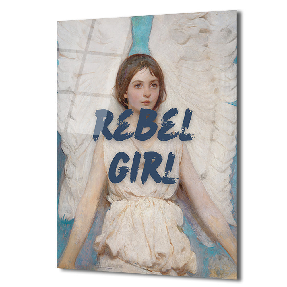 Rebel Girl Melek Temalı Modern Sanat Cam Tablo
