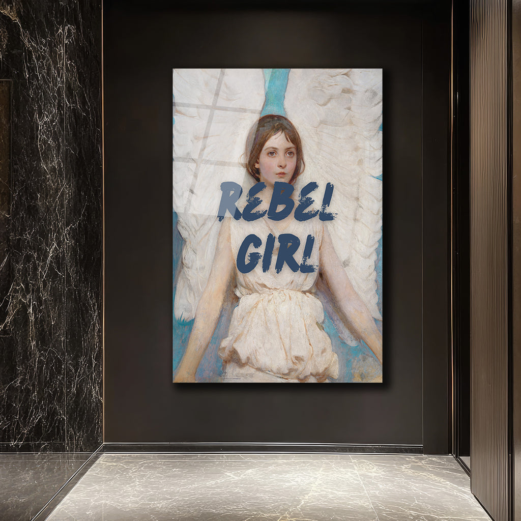 Rebel Girl Melek Temalı Modern Sanat Cam Tablo