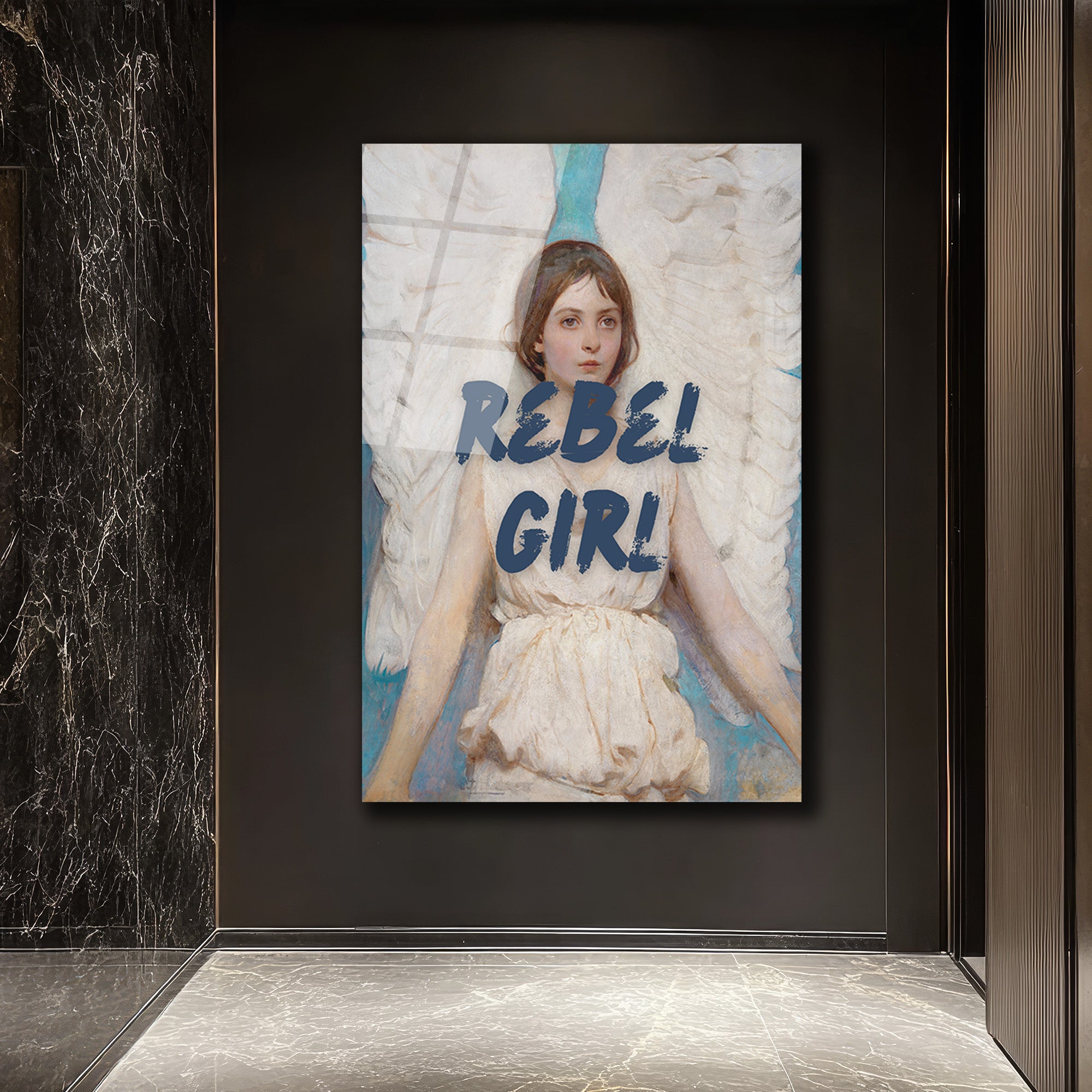Rebel Girl Melek Temalı Modern Sanat Cam Tablo