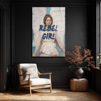 Rebel Girl Melek Temalı Modern Sanat Cam Tablo
