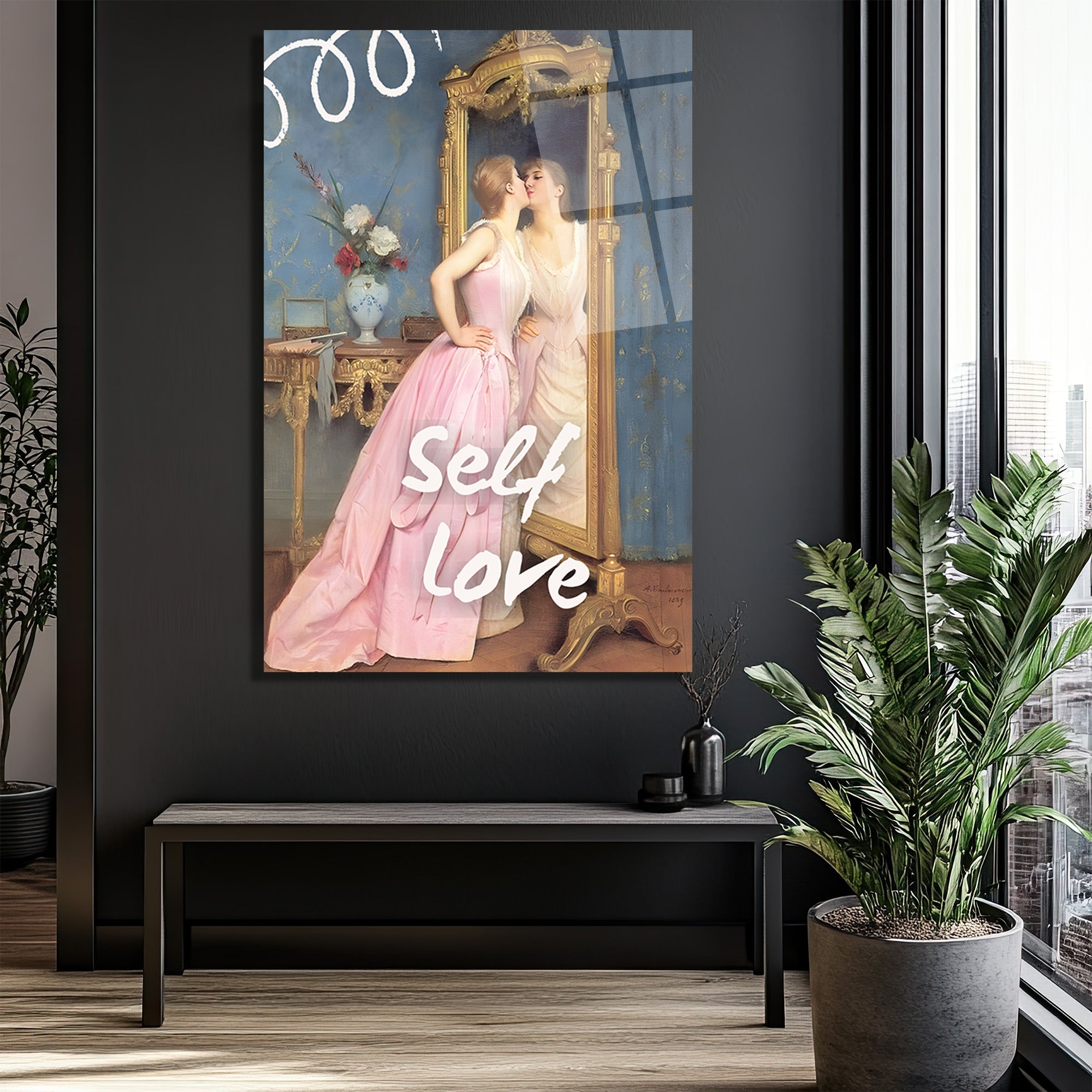 Self Love Romantizmi Cam Tablo - Ayna Yansıması Sanat Eseri