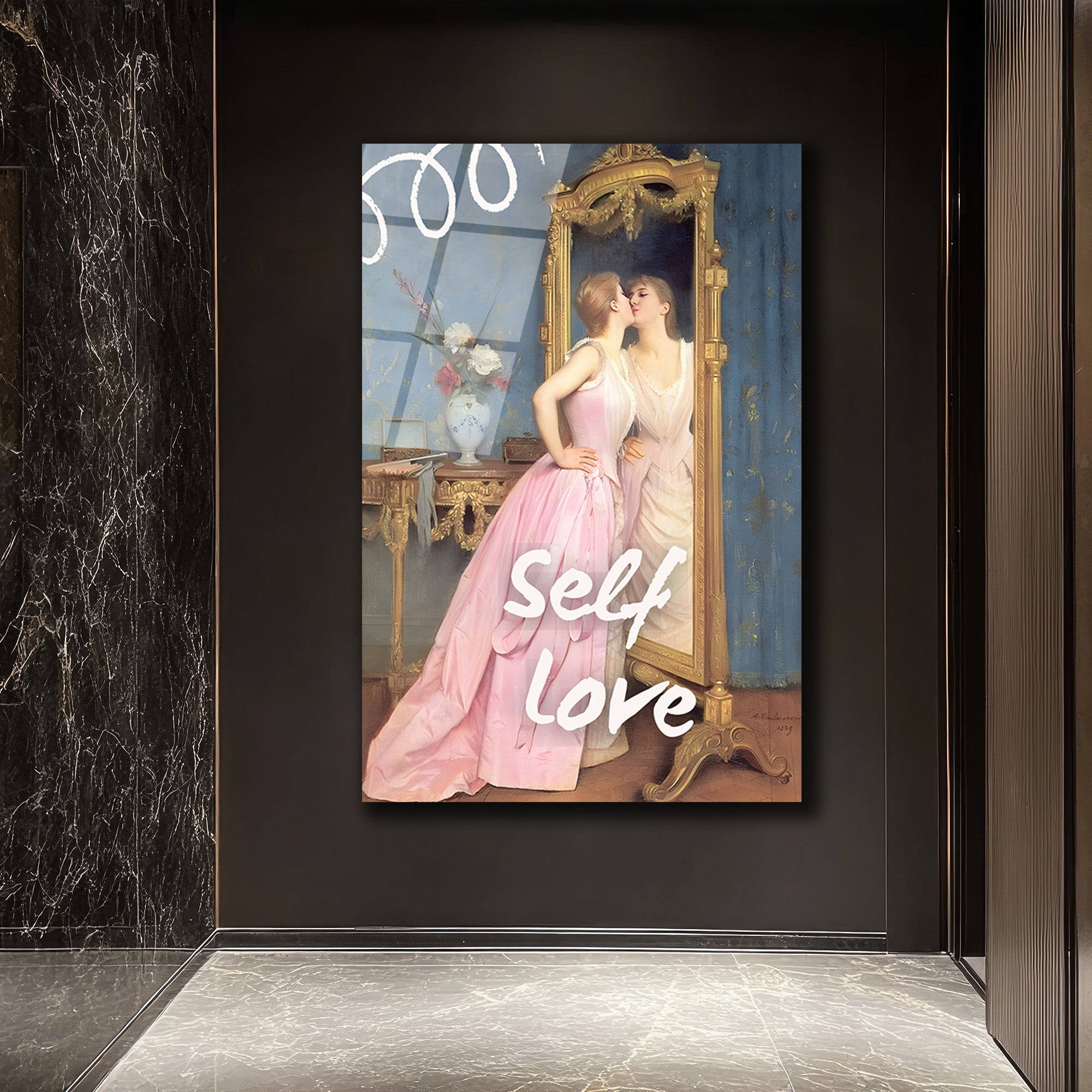 Self Love Romantizmi Cam Tablo - Ayna Yansıması Sanat Eseri