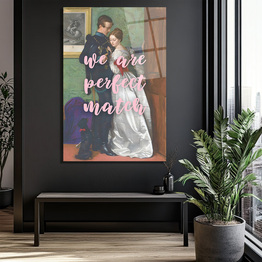 Aşkın Mükemmel Uyumu: 'We Are Perfect Match' Temalı Cam Tablo