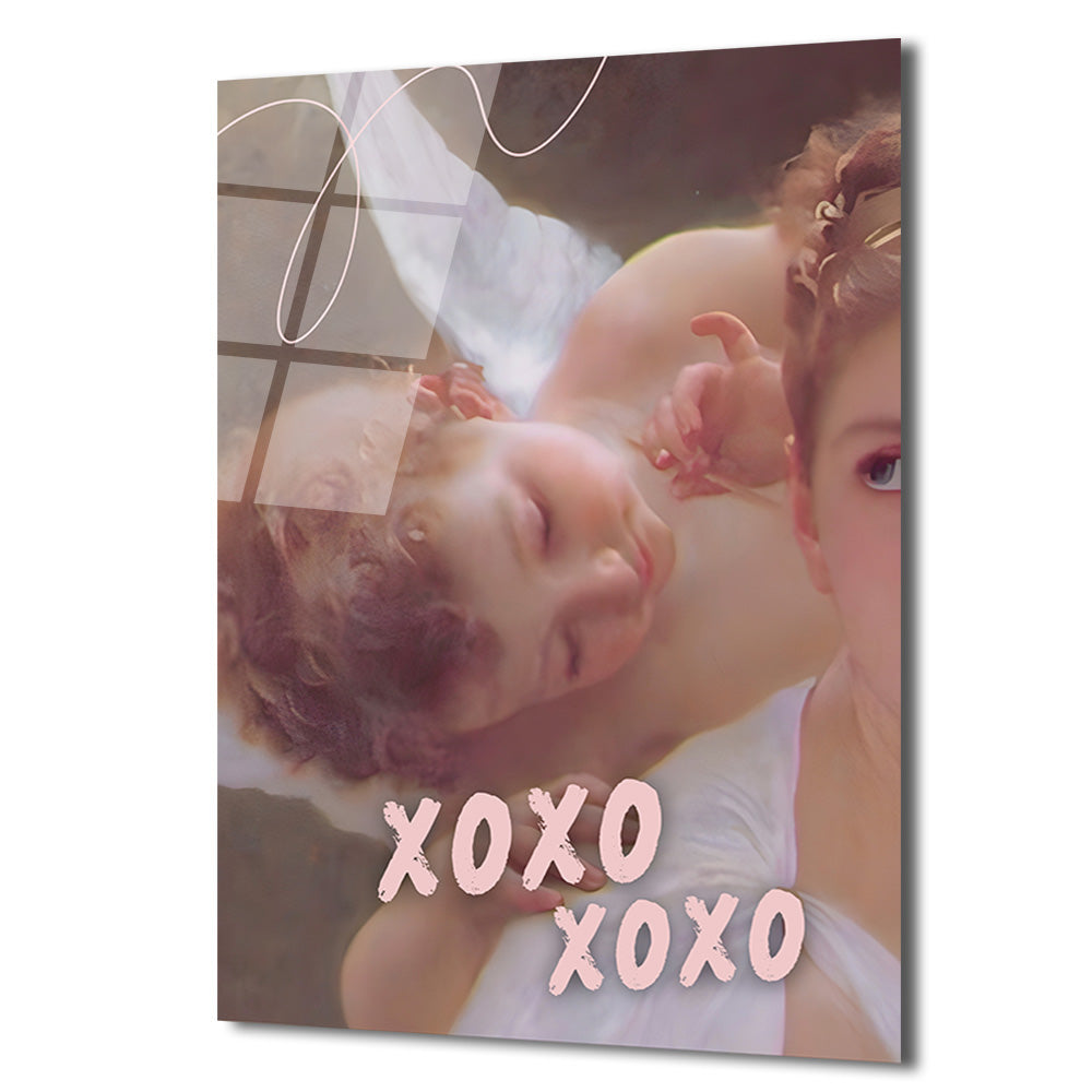 Melek Uykusu XOXO Temalı Romantik Cam Tablo