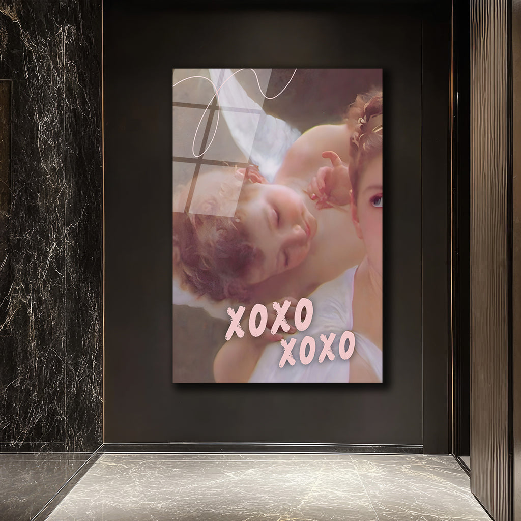 Melek Uykusu XOXO Temalı Romantik Cam Tablo
