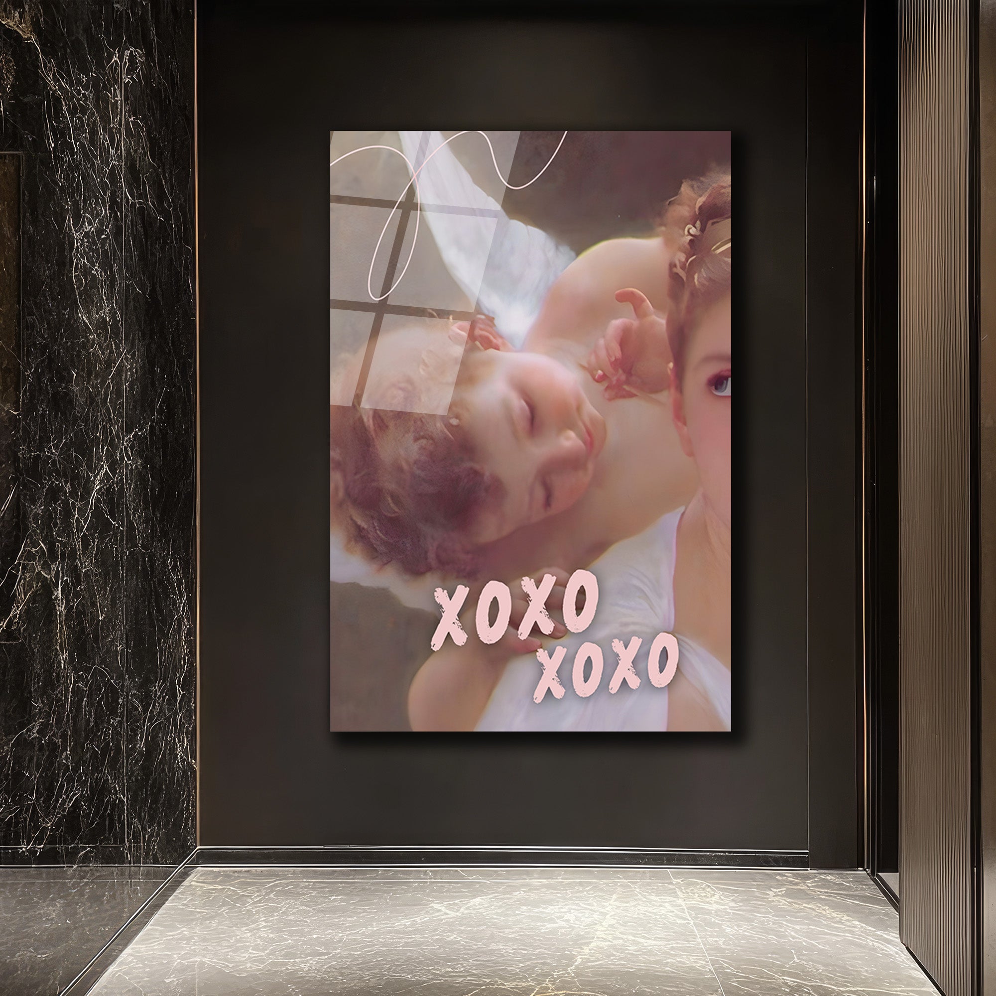 Melek Uykusu XOXO Temalı Romantik Cam Tablo