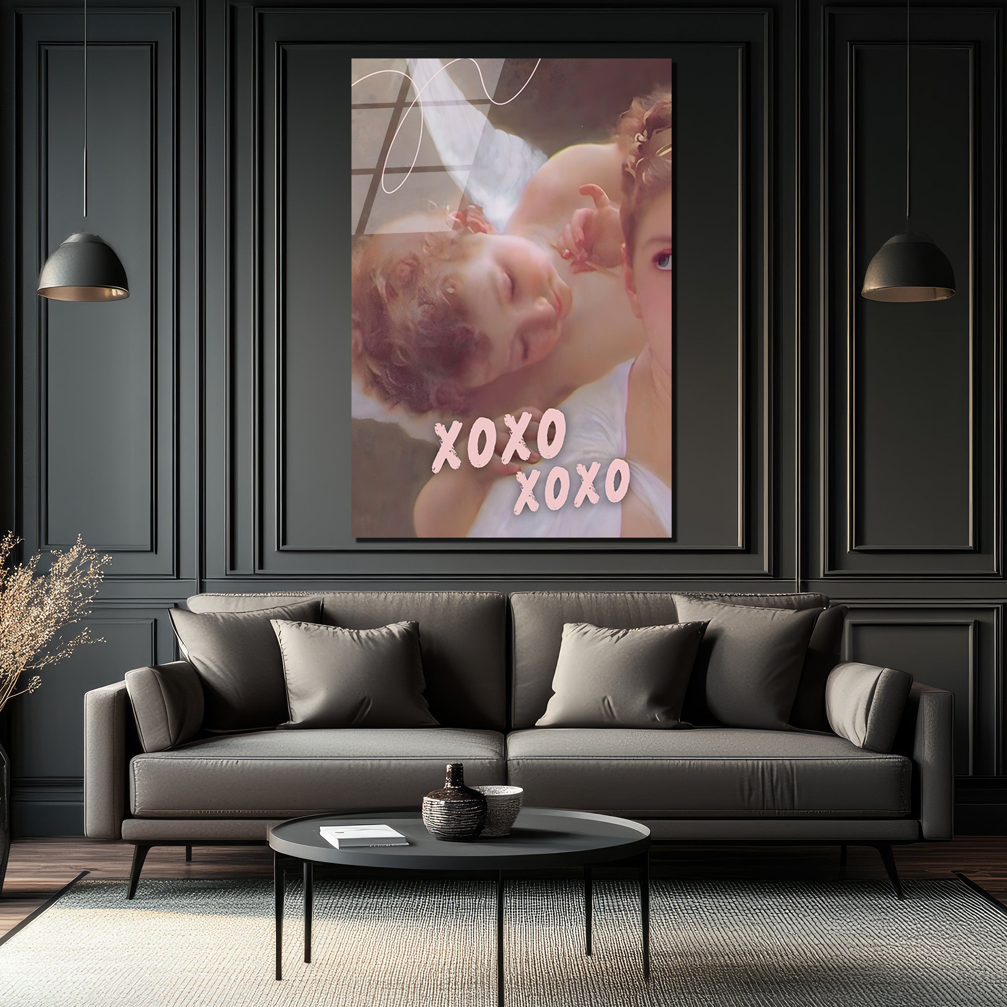 Melek Uykusu XOXO Temalı Romantik Cam Tablo
