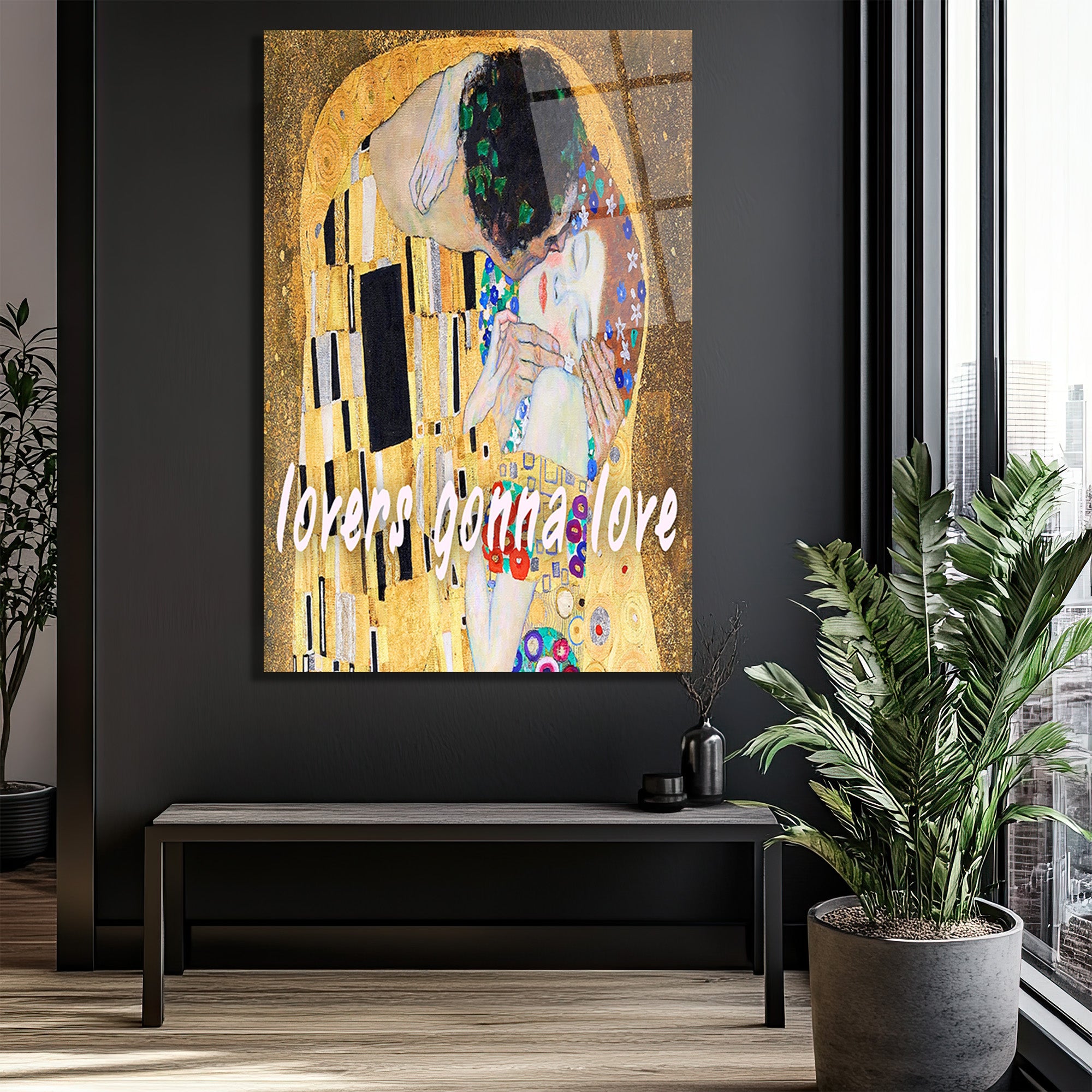 Aşkın Işıltısı: Klimt Öpücük "Lovers Gonna Love" Cam Tablo