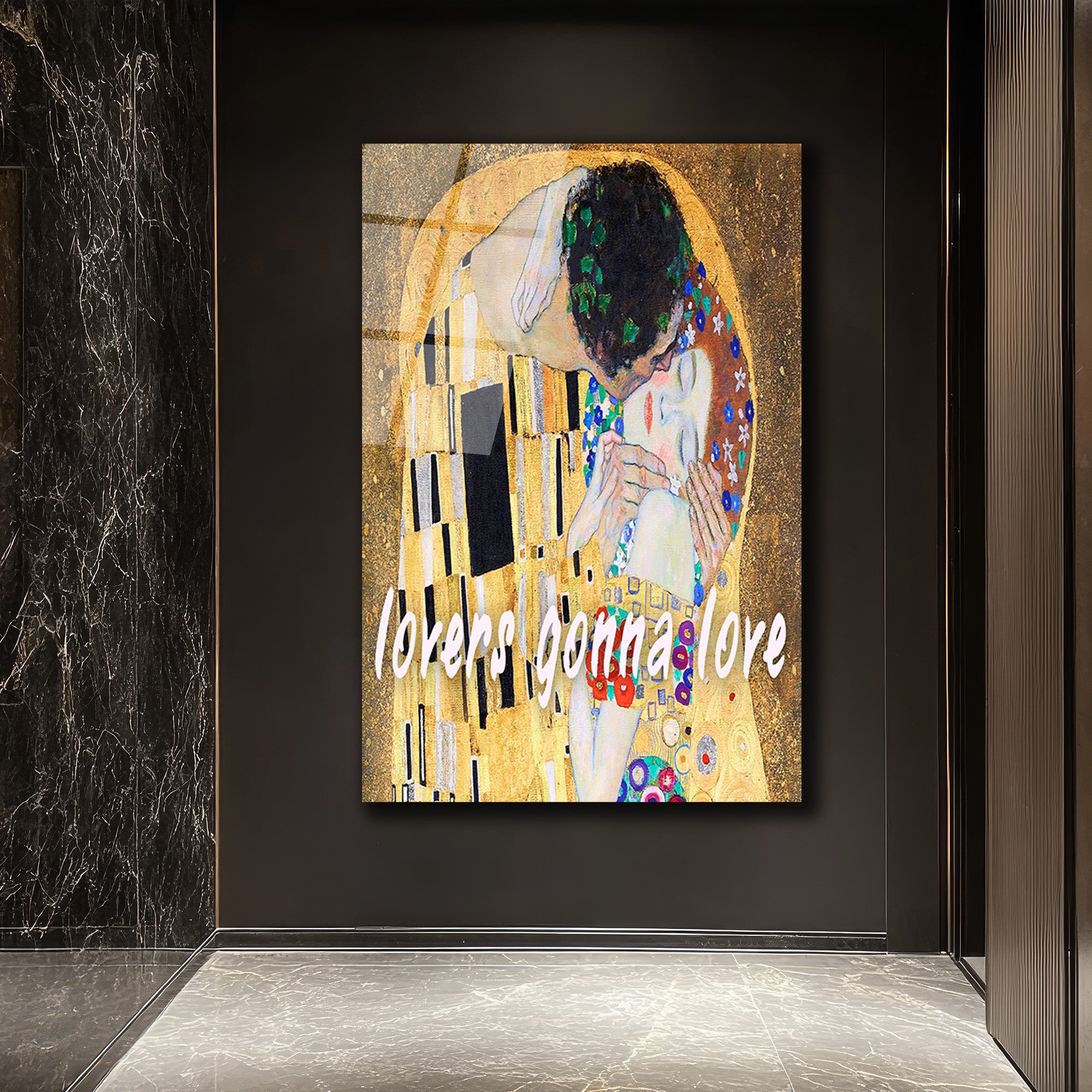 Aşkın Işıltısı: Klimt Öpücük "Lovers Gonna Love" Cam Tablo