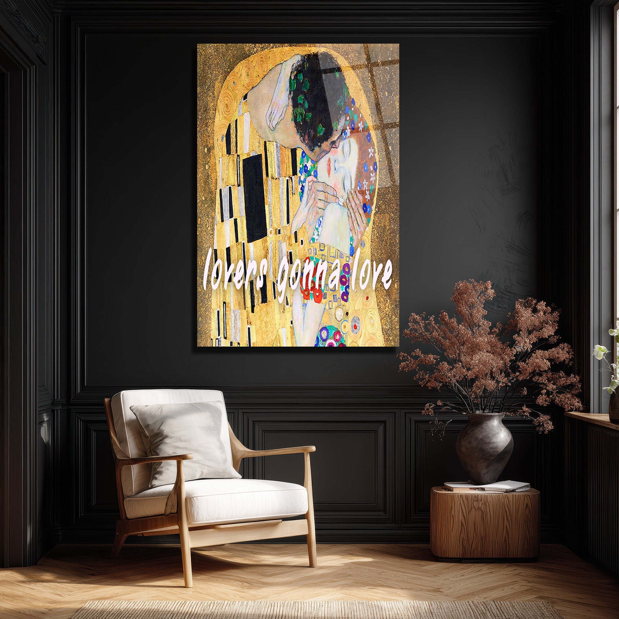Aşkın Işıltısı: Klimt Öpücük "Lovers Gonna Love" Cam Tablo