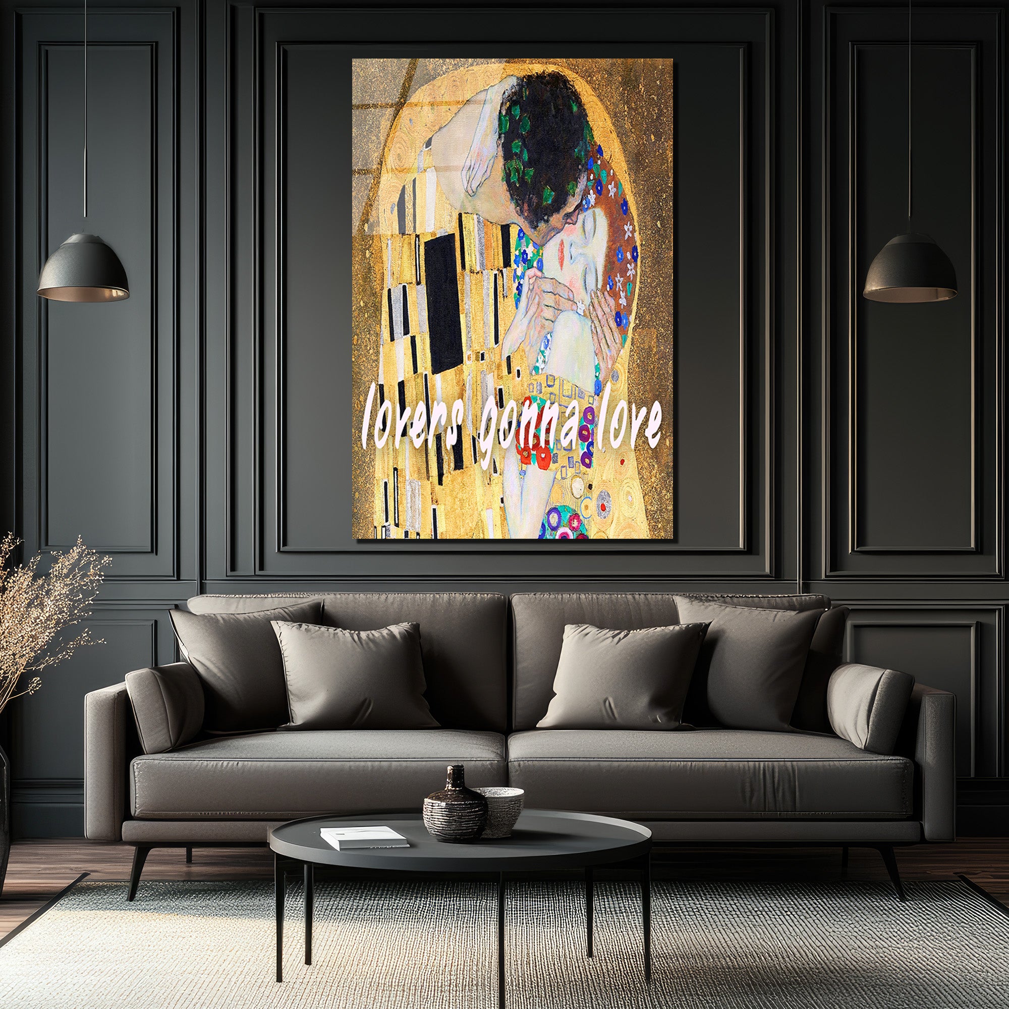 Aşkın Işıltısı: Klimt Öpücük "Lovers Gonna Love" Cam Tablo