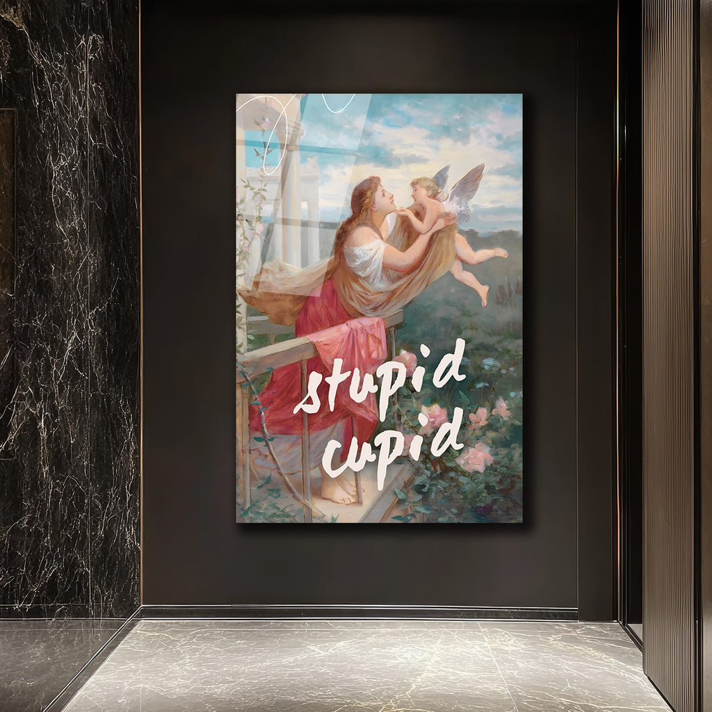 "Stupid Cupid" Temalı Aşk Dolu Cam Tablo