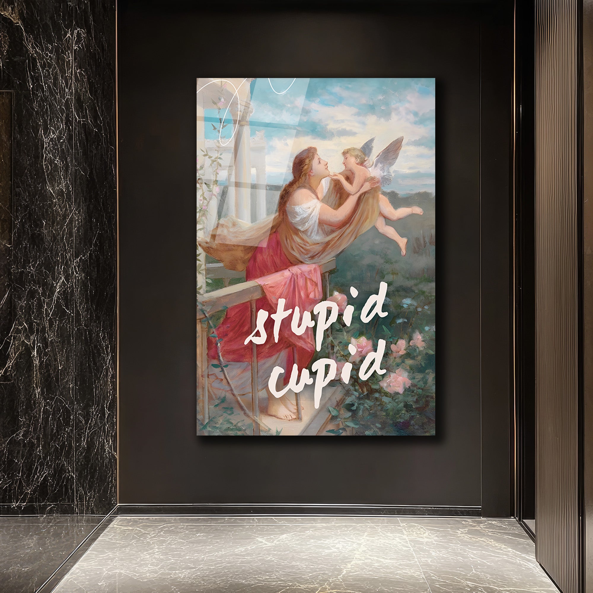 "Stupid Cupid" Temalı Aşk Dolu Cam Tablo