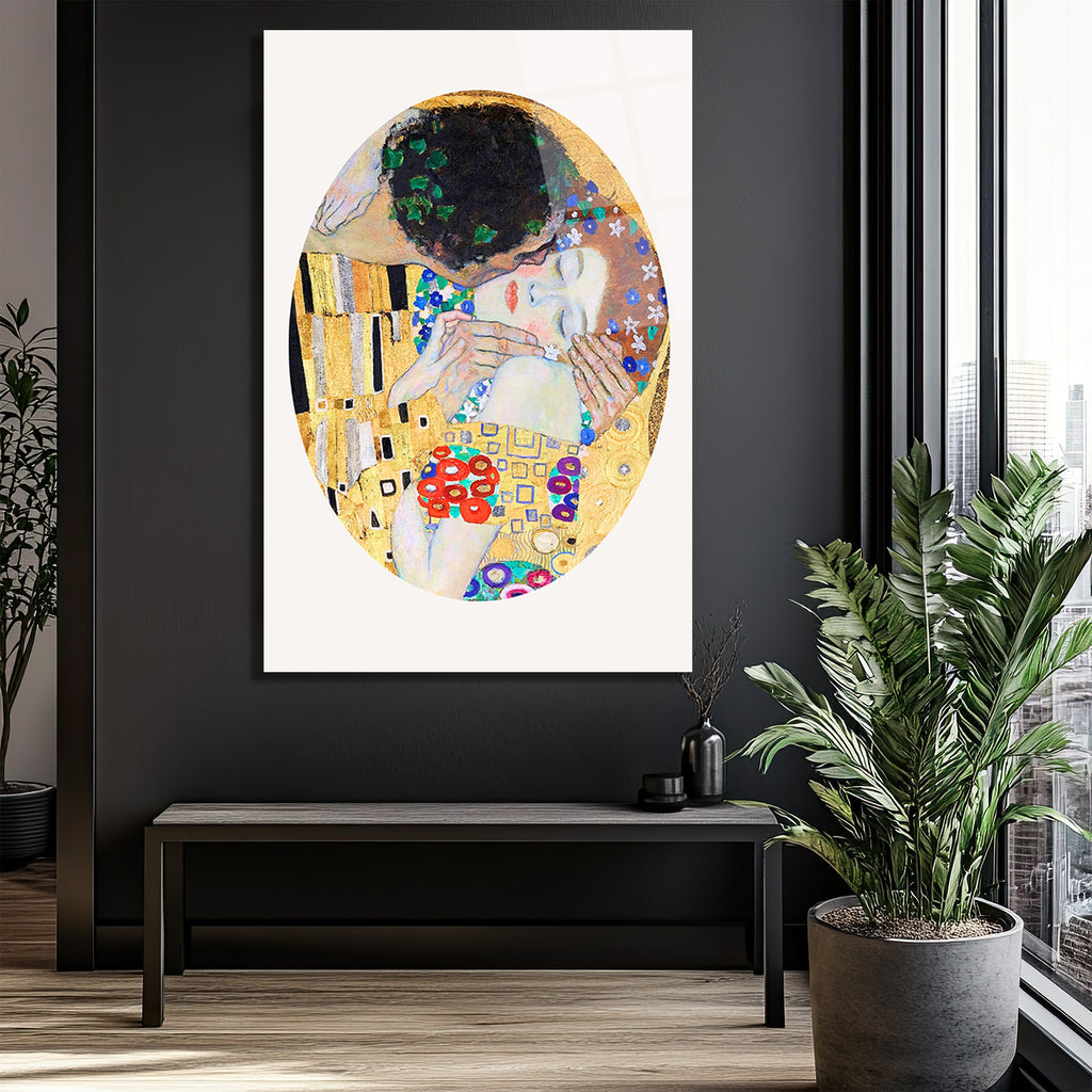 Klimt Öpücük Cam Tablo: Aşkın Altın Dokunuşu