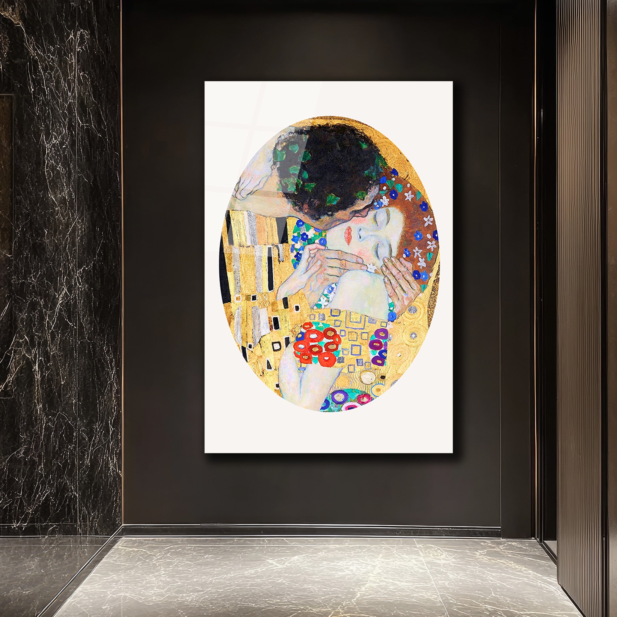 Klimt Öpücük Cam Tablo: Aşkın Altın Dokunuşu