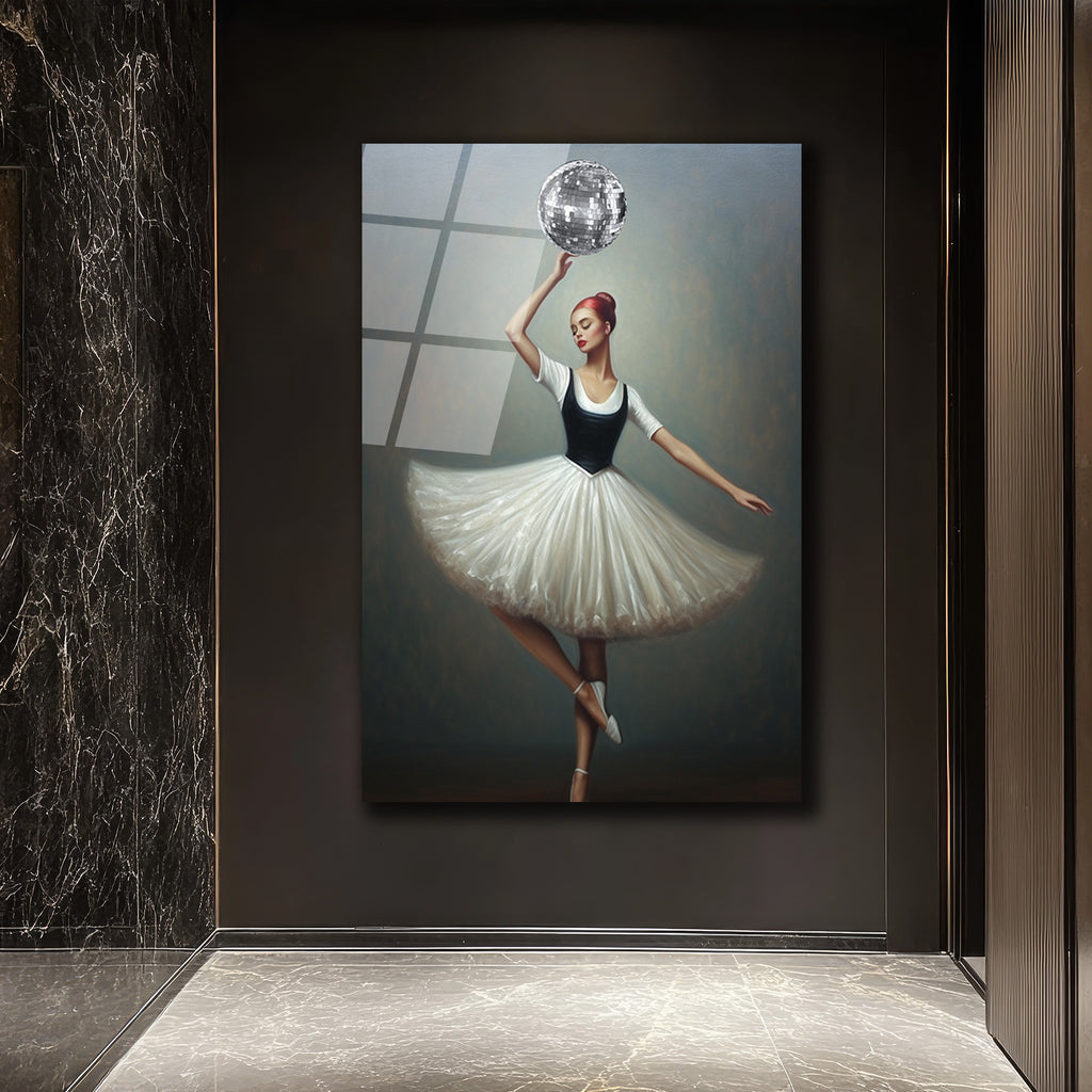 Balerin ve Disko Topu Modern Sanat Cam Tablo