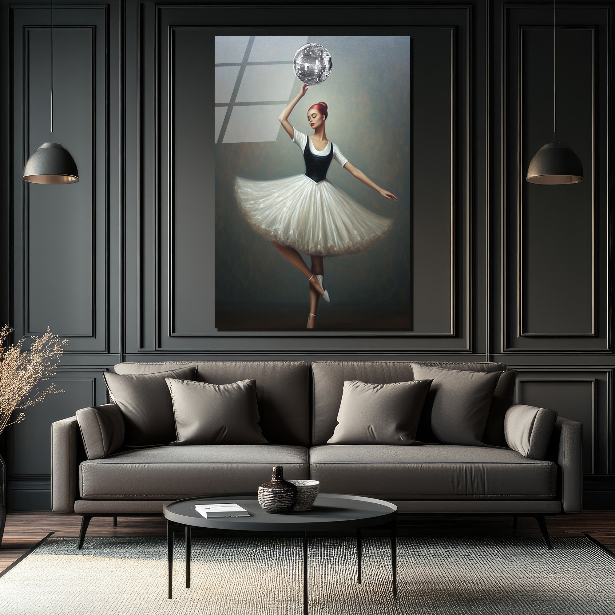 Balerin ve Disko Topu Modern Sanat Cam Tablo