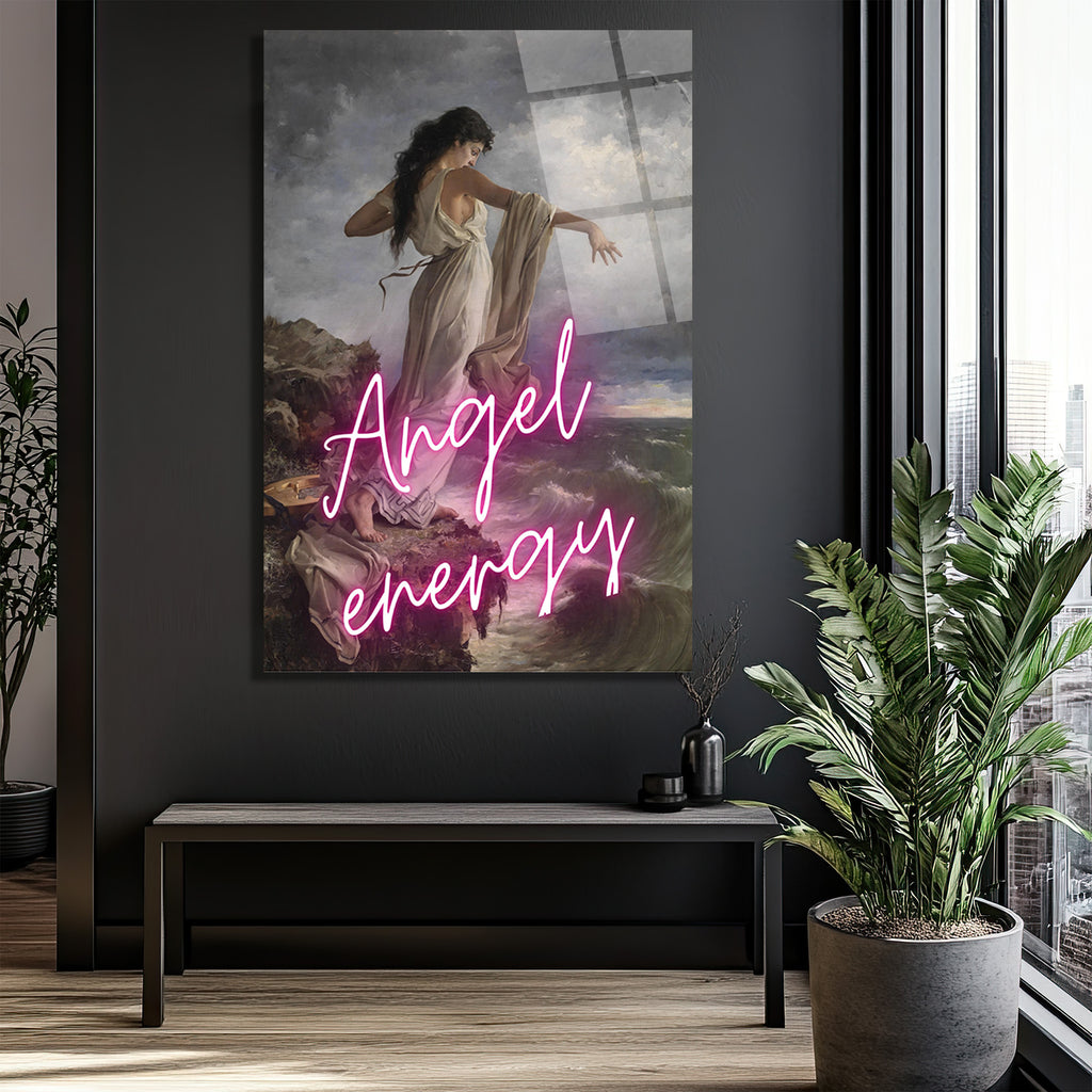 Melek Enerjisi Neon Klasik Sanat Cam Tablo