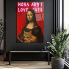 Mona ve Kedisi 'I Love Cats' Temalı Pop Art Cam Tablo