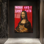 Mona ve Kedisi 'I Love Cats' Temalı Pop Art Cam Tablo