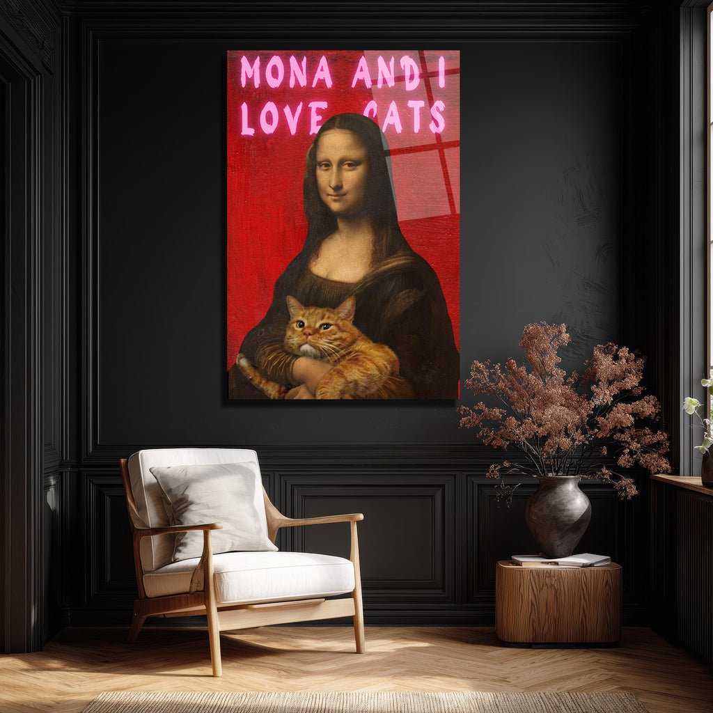 Mona ve Kedisi 'I Love Cats' Temalı Pop Art Cam Tablo
