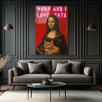 Mona ve Kedisi 'I Love Cats' Temalı Pop Art Cam Tablo