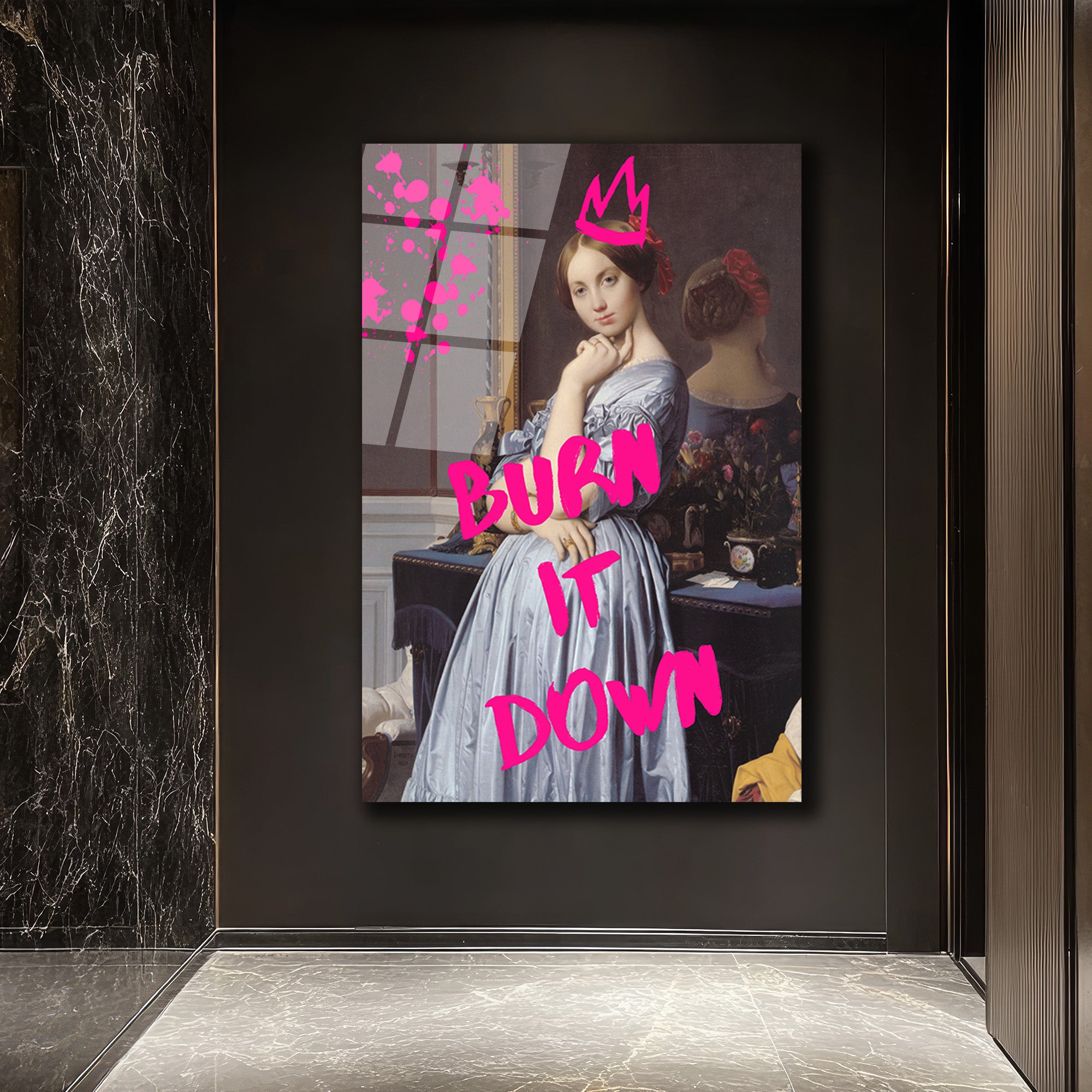 "Burn It Down" Temalı Modern Klasik Cam Tablo
