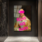 Relax and Enjoy Neon Pembe Graffiti Klasik Portre Cam Tablo