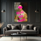 Relax and Enjoy Neon Pembe Graffiti Klasik Portre Cam Tablo