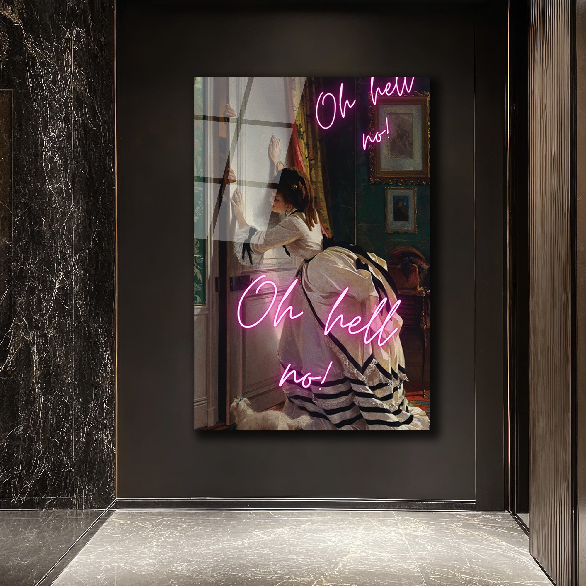 Oh Hell No! Klasik Sanat ve Neon Esintili Cam Tablo