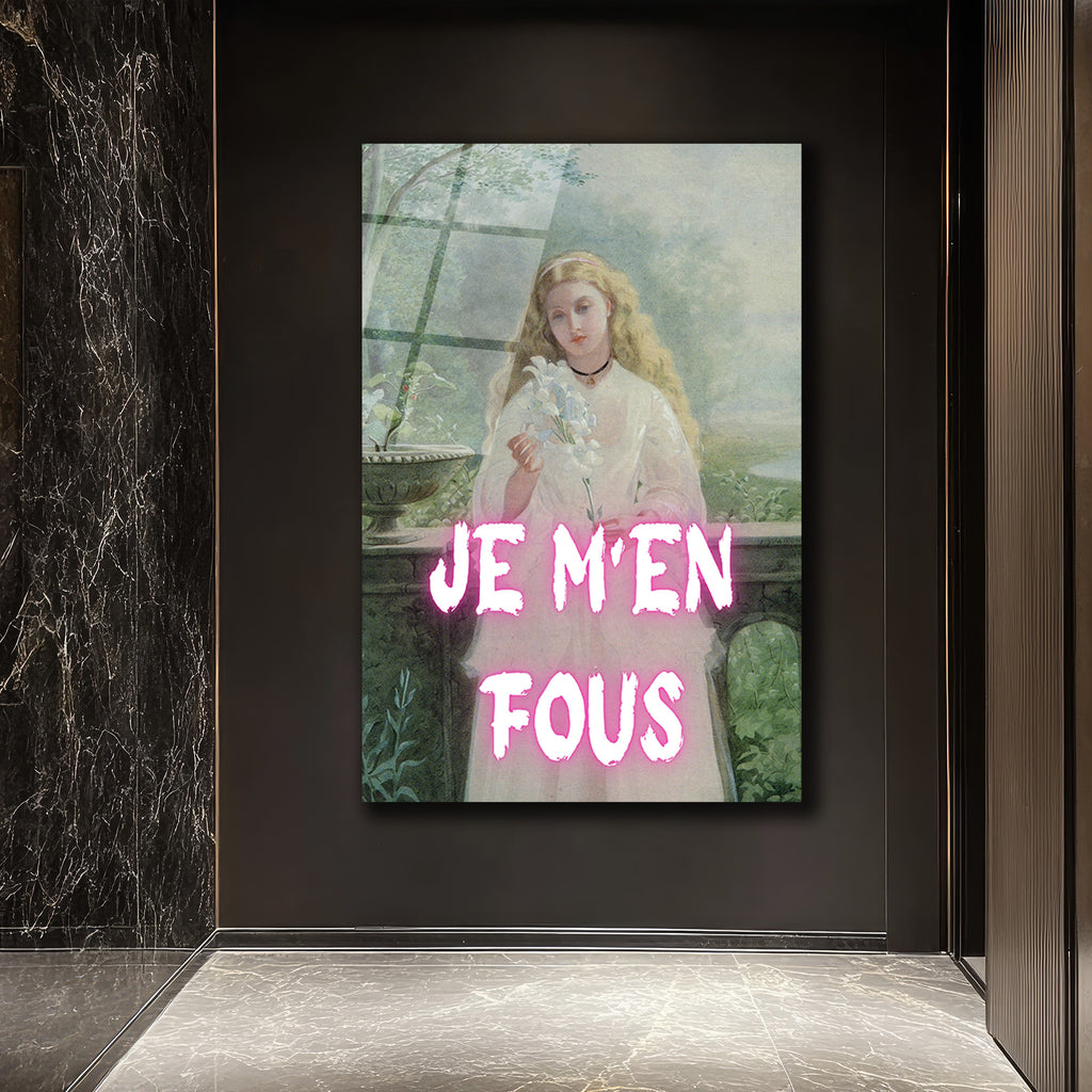 Je M'en Fous Neon Yazılı Klasik Sanat Cam Tablo