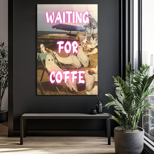 "Waiting For Coffee" Temalı Eğlenceli Hayaletler Cam Tablo