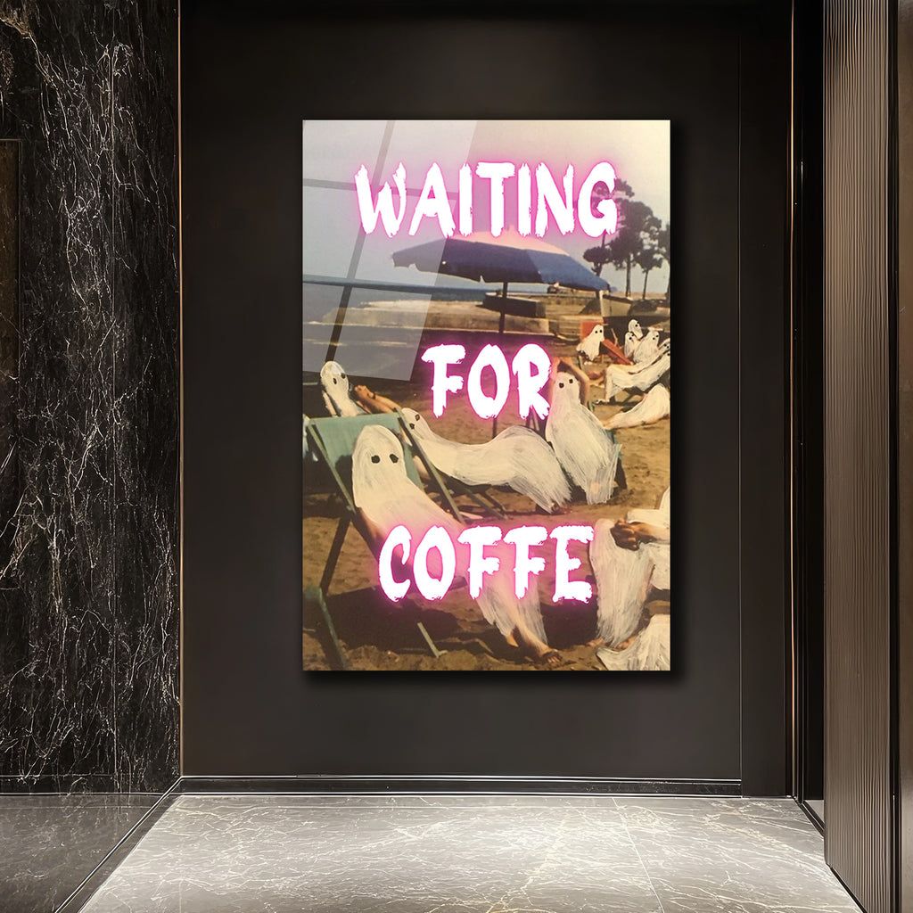"Waiting For Coffee" Temalı Eğlenceli Hayaletler Cam Tablo