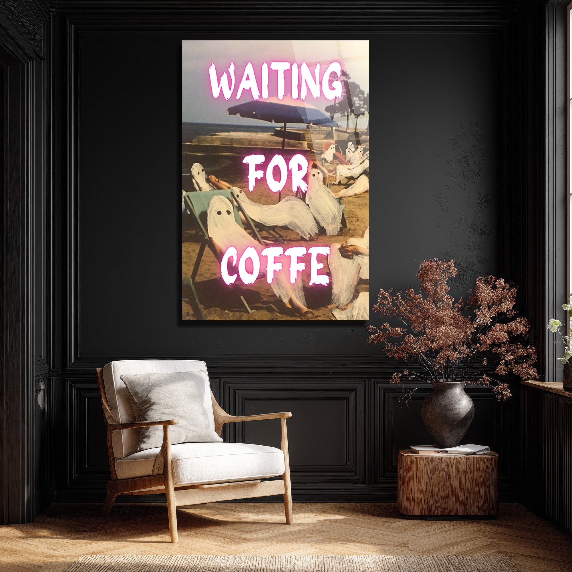 "Waiting For Coffee" Temalı Eğlenceli Hayaletler Cam Tablo