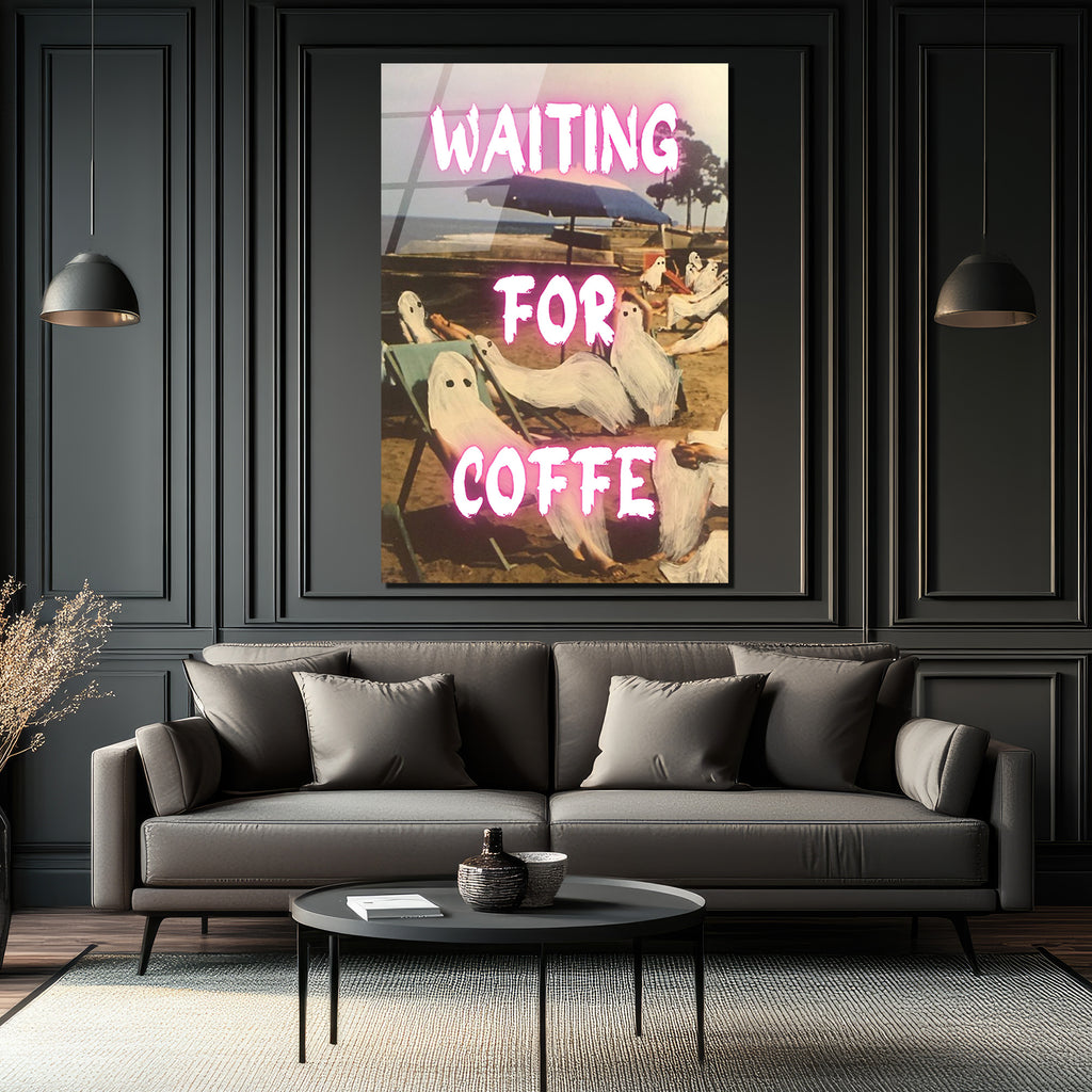 "Waiting For Coffee" Temalı Eğlenceli Hayaletler Cam Tablo