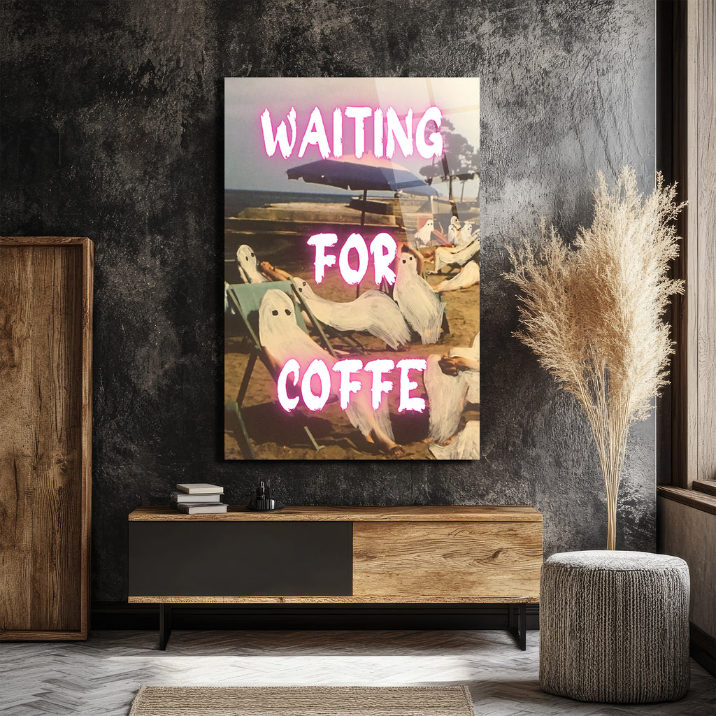 "Waiting For Coffee" Temalı Eğlenceli Hayaletler Cam Tablo
