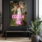 C'est La Vie Neon Yazılı Klasik Sanat Cam Tablo