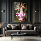 C'est La Vie Neon Yazılı Klasik Sanat Cam Tablo