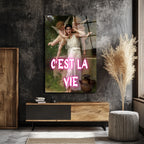C'est La Vie Neon Yazılı Klasik Sanat Cam Tablo