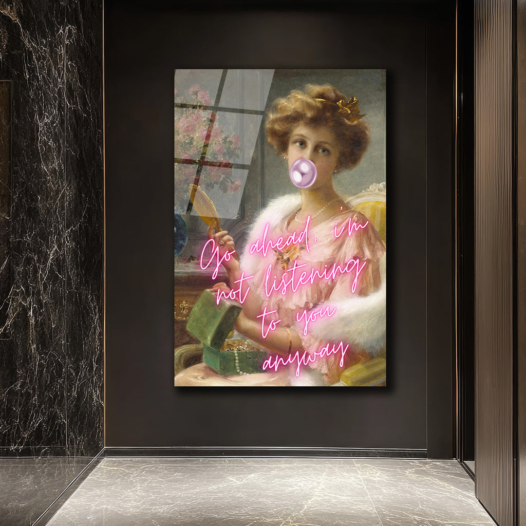 Asi Ruhlu Kadın Neon Yazılı Cam Tablo - Glazella Sanat