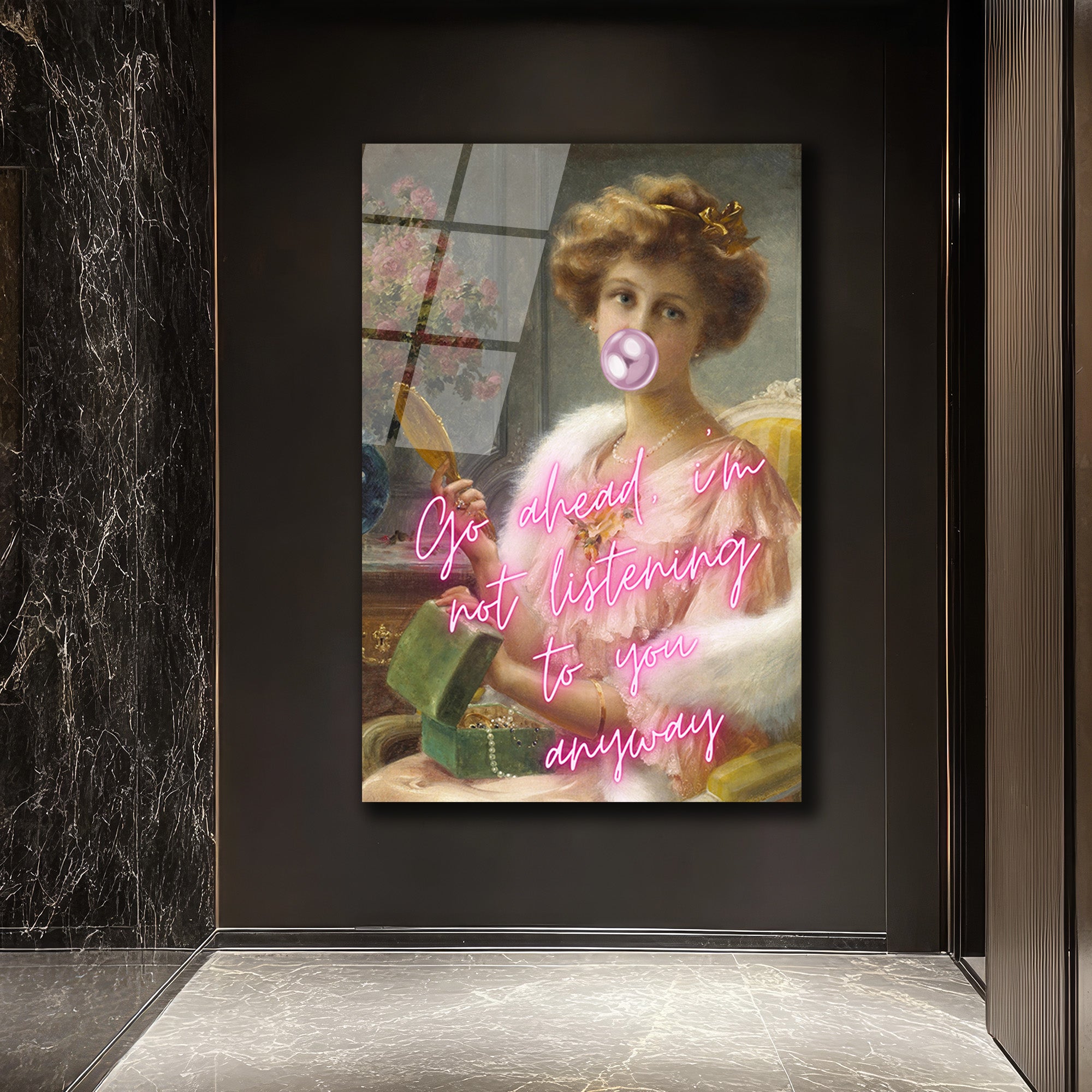 Asi Ruhlu Kadın Neon Yazılı Cam Tablo - Glazella Sanat