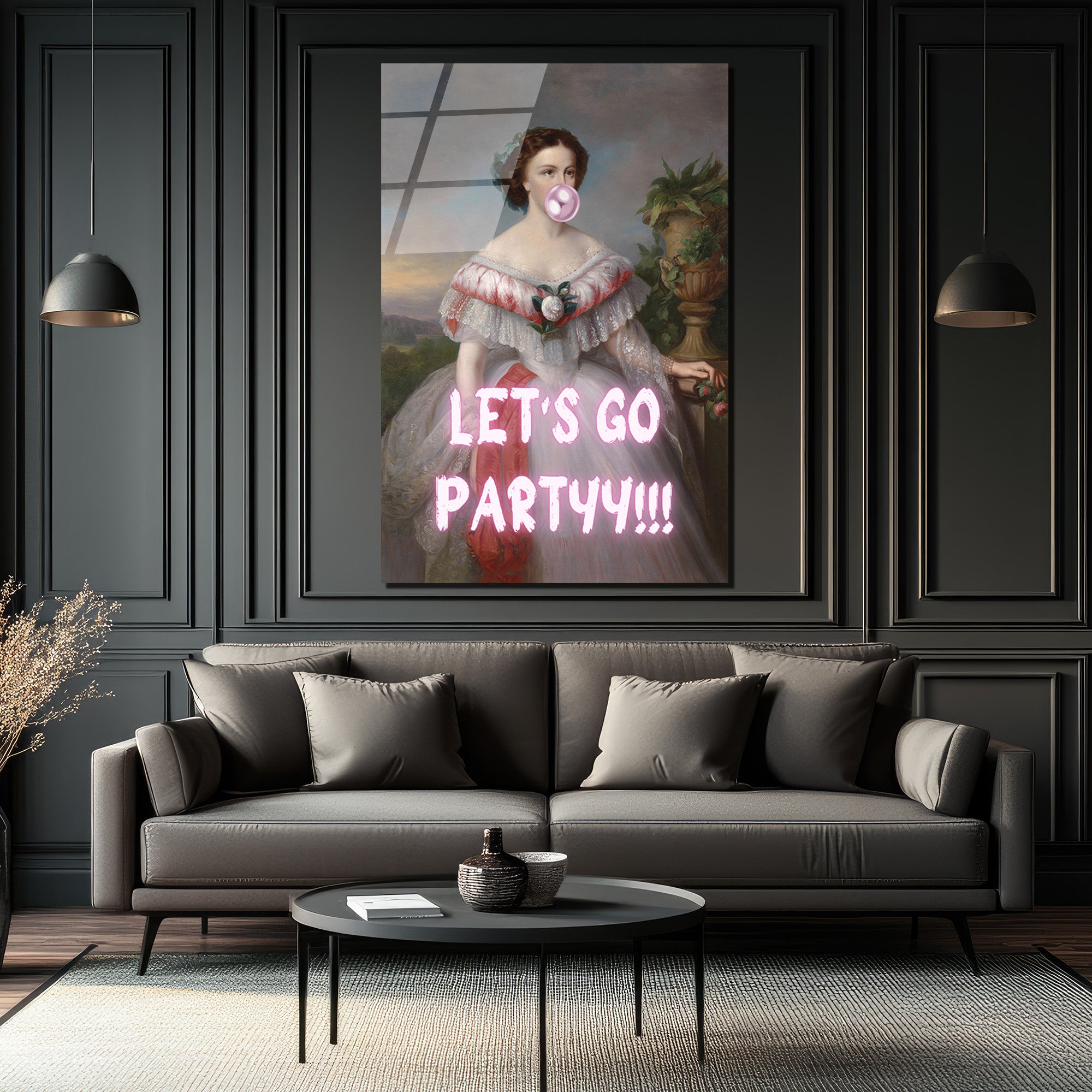 "Partiye Gidelim" Temalı Modern Klasik Cam Tablo