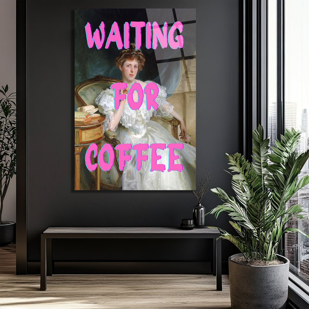 "Waiting For Coffee" Pop Art Klasik Cam Tablo - Mizahi Duvar Sanatı