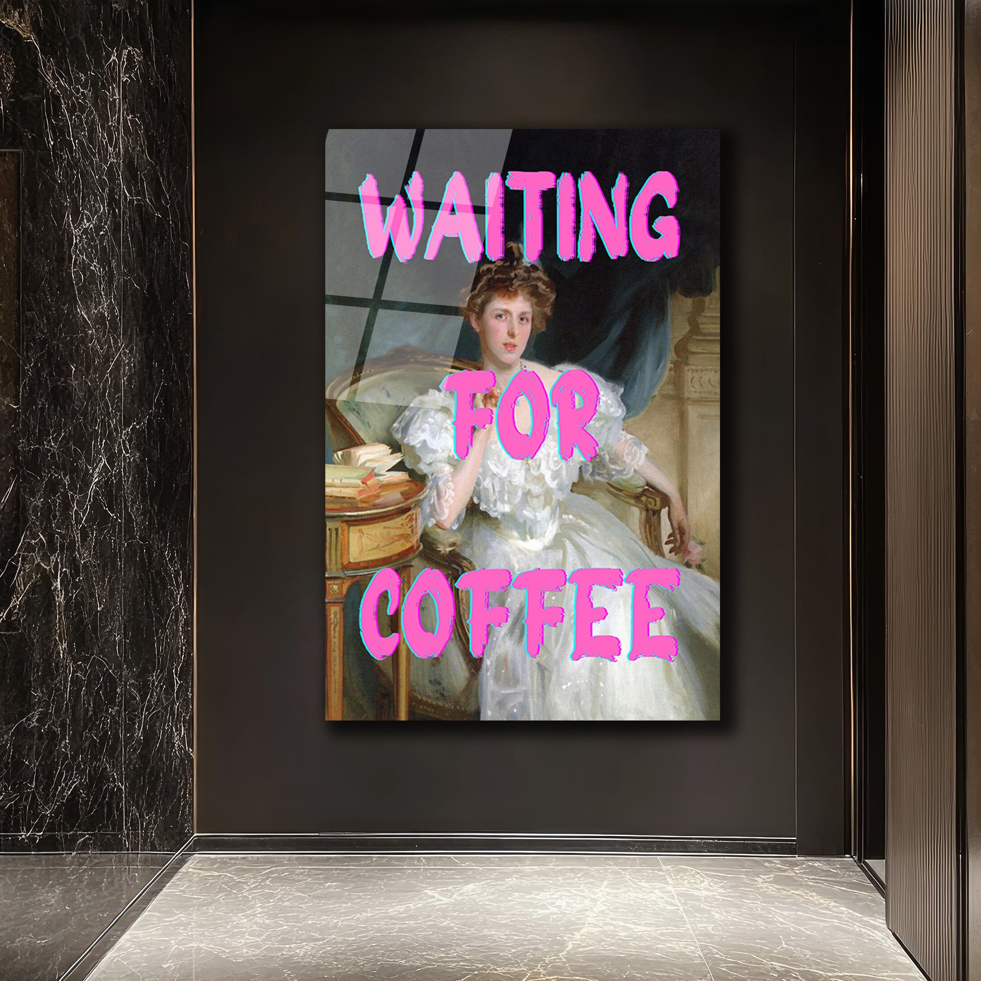 "Waiting For Coffee" Pop Art Klasik Cam Tablo - Mizahi Duvar Sanatı