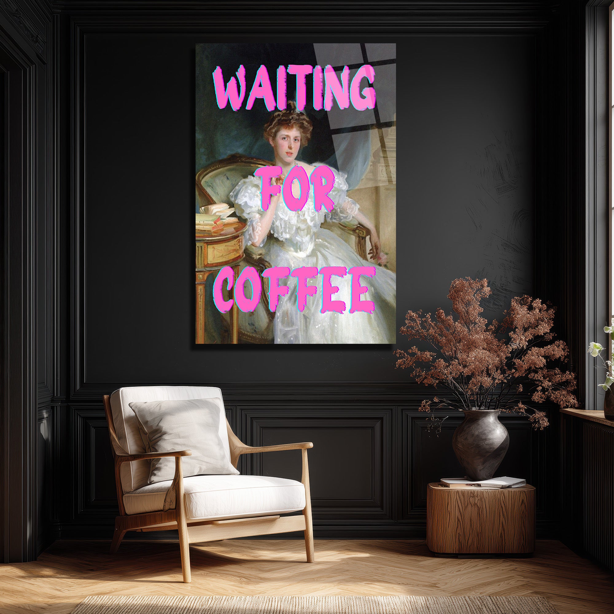 "Waiting For Coffee" Pop Art Klasik Cam Tablo - Mizahi Duvar Sanatı
