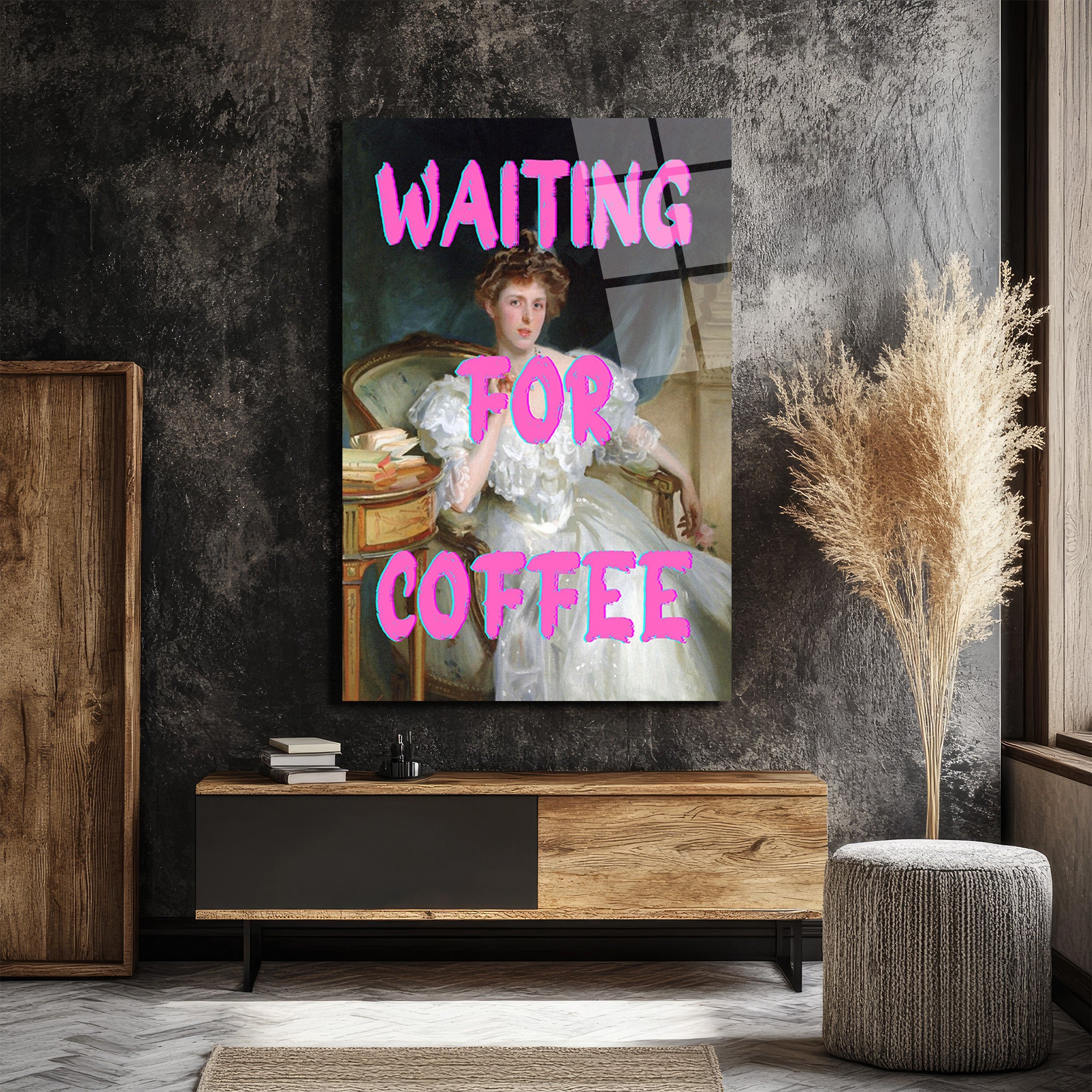 "Waiting For Coffee" Pop Art Klasik Cam Tablo - Mizahi Duvar Sanatı