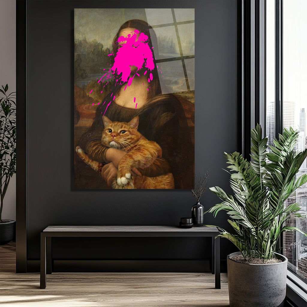 Asi Mona Lisa ve Kedi Pop Art Cam Tablo