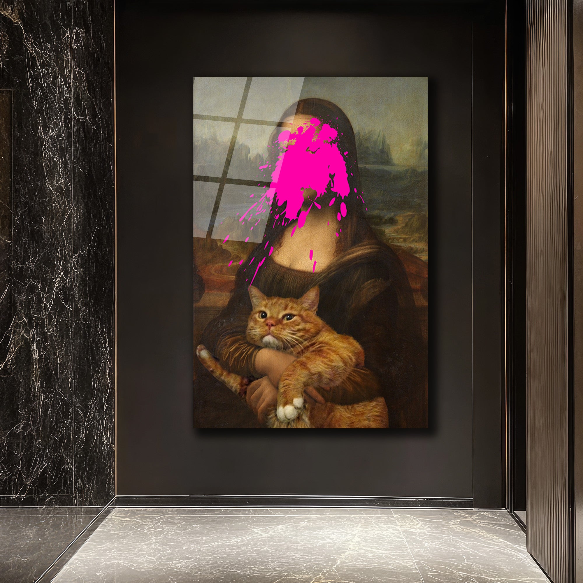 Asi Mona Lisa ve Kedi Pop Art Cam Tablo
