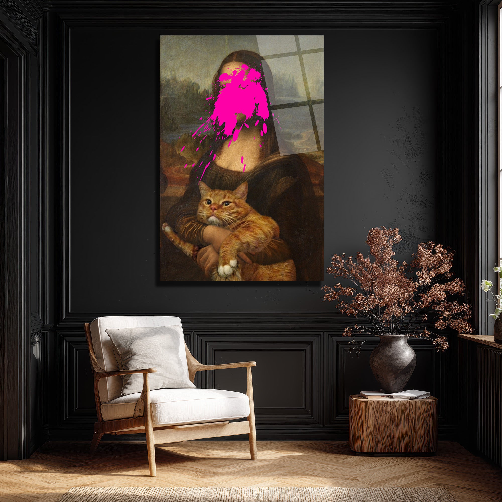 Asi Mona Lisa ve Kedi Pop Art Cam Tablo