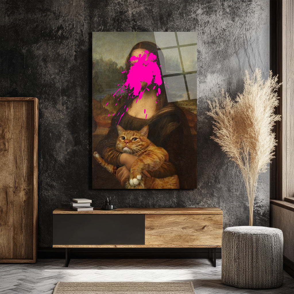 Asi Mona Lisa ve Kedi Pop Art Cam Tablo